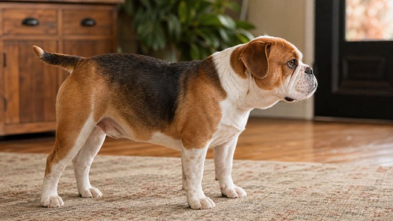Beabull in profile showing a moderately shortened muzzle